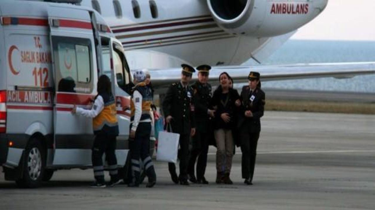 Şehidin eşi ambulans uçakla getirildi