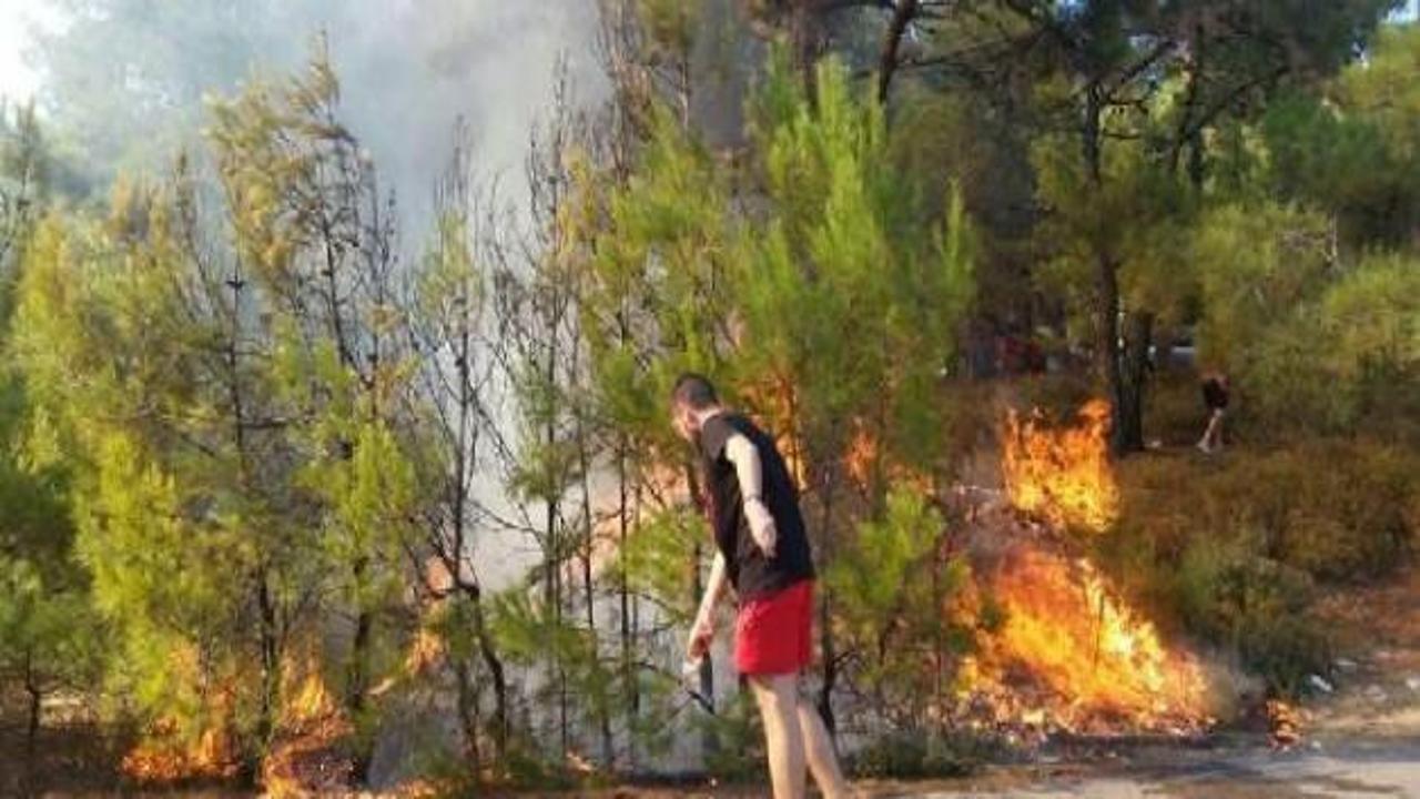 Yangın tüpleriyle ormanı kurtardılar 