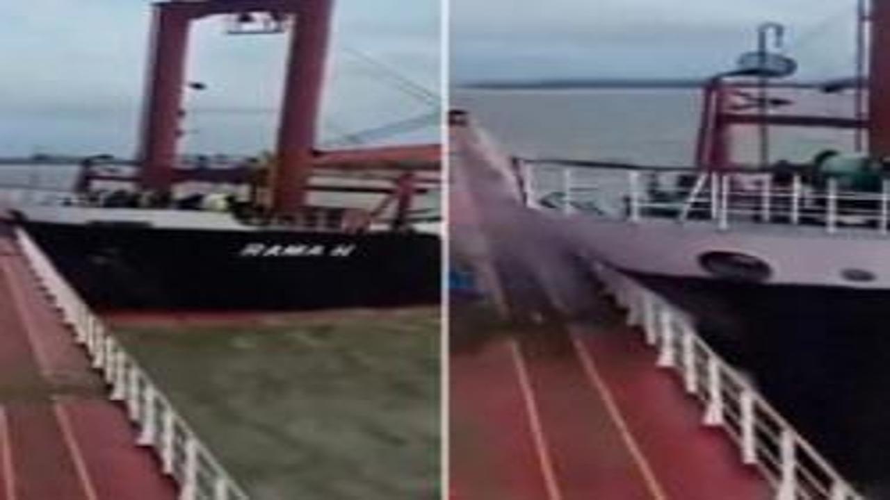 Türk gemisinin duran gemiye çarptığı o anlar kamerada!