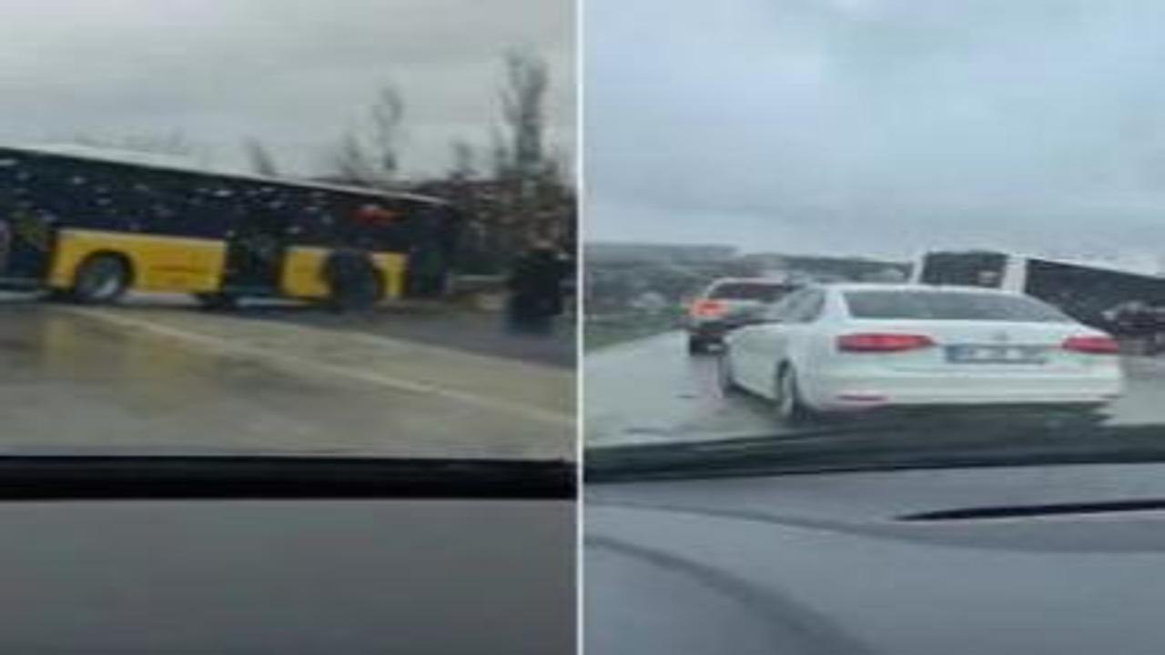 Büyükçekmece'de İETT otobüsü yoldan çıkarak bariyerlere çarptı
