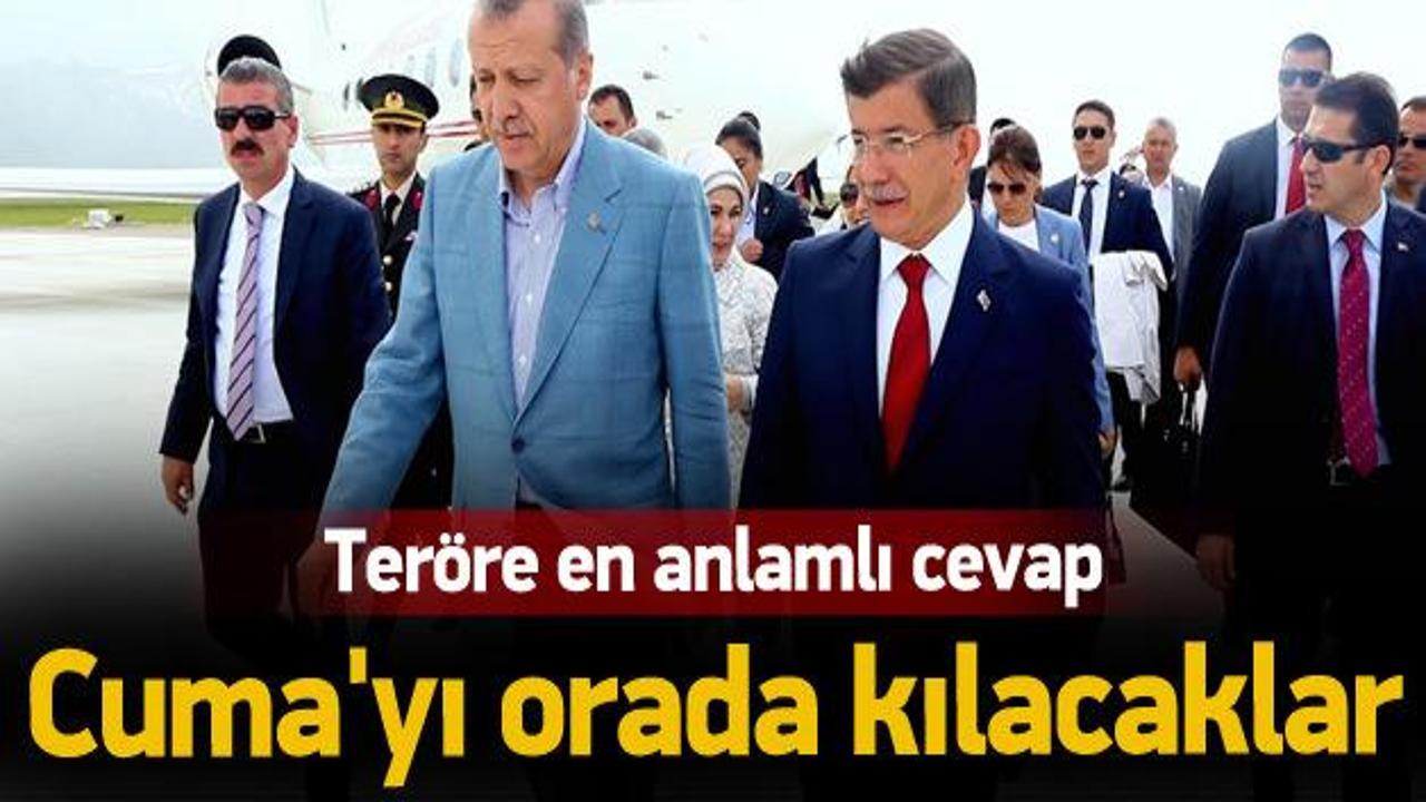 Erdoğan, Davutoğlu ve Görmez Sultanahmet'te