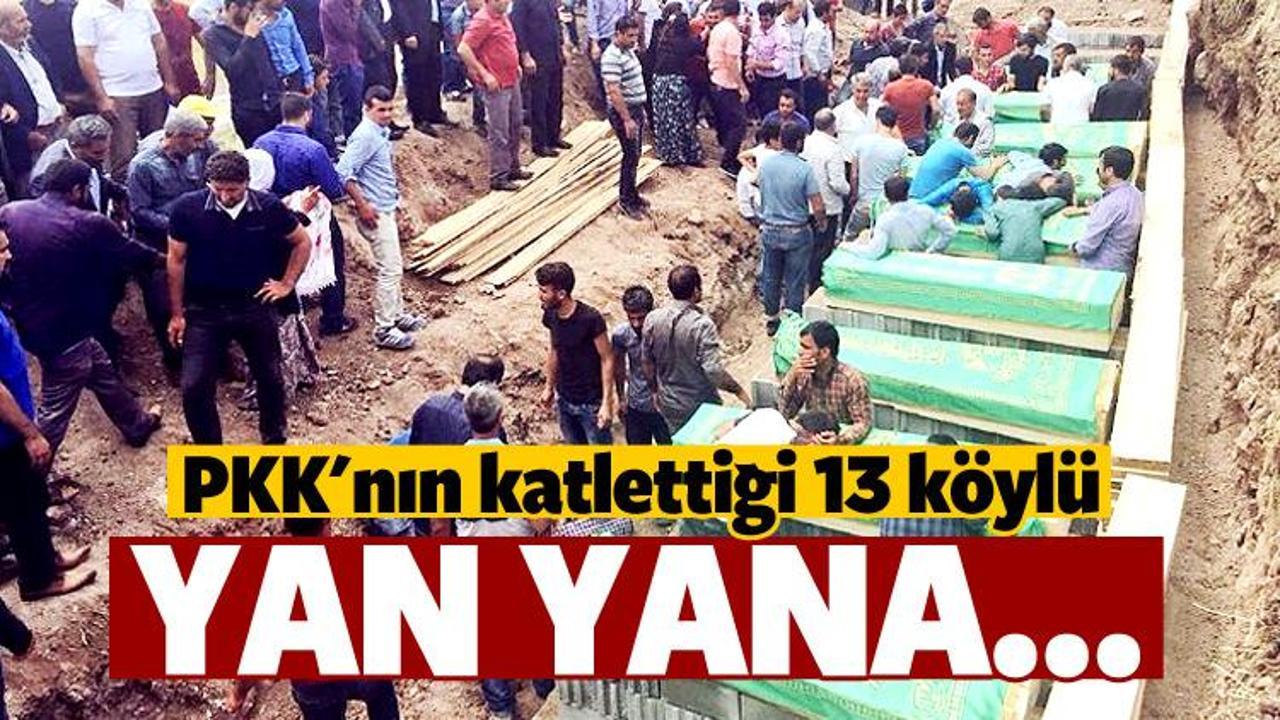 PKK'nın kalettiği 13 köylü yan yana defnedildi