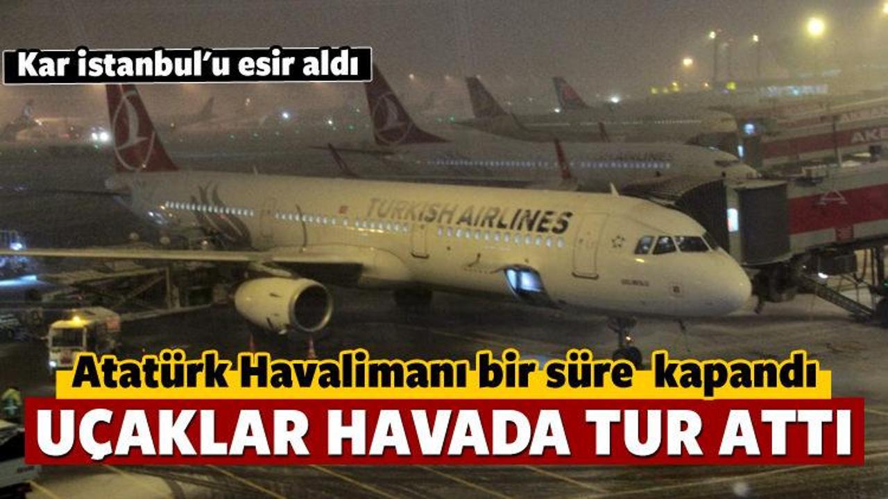 Kar Atat&uuml;rk Havalimanı'nın pistlerini doldurdu