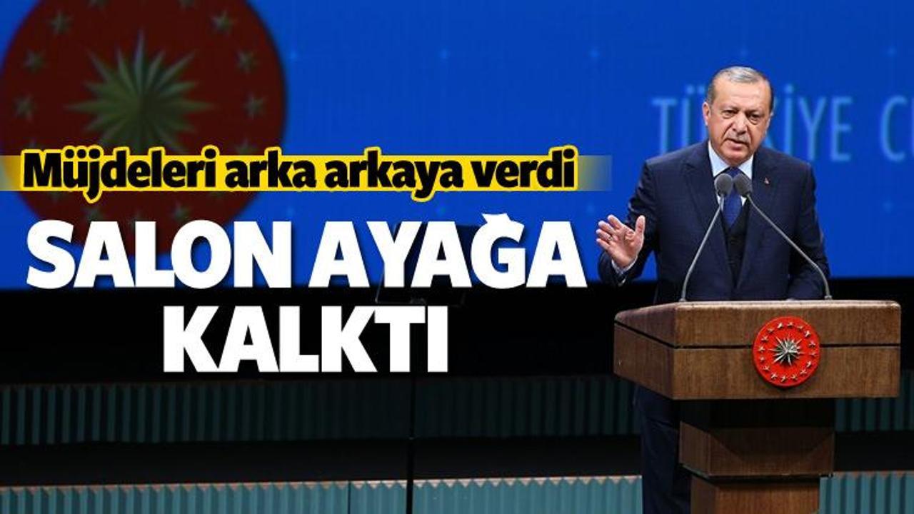 Erdoğan'dan b&uuml;y&uuml;k m&uuml;jde! Salon ayağa kalktı