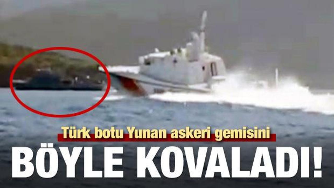 T&uuml;rk botu Yunan askeri gemisini b&ouml;yle kovaladı
