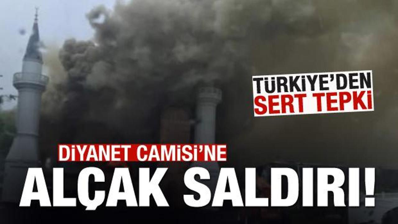 Diyanet Camii kundaklandı! Türkiye'den sert tepki!