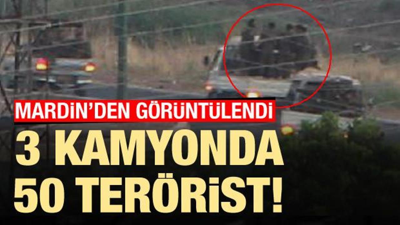 Mardin'den g&ouml;r&uuml;nt&uuml;lendi: 3 kamyonda 50 ter&ouml;rist