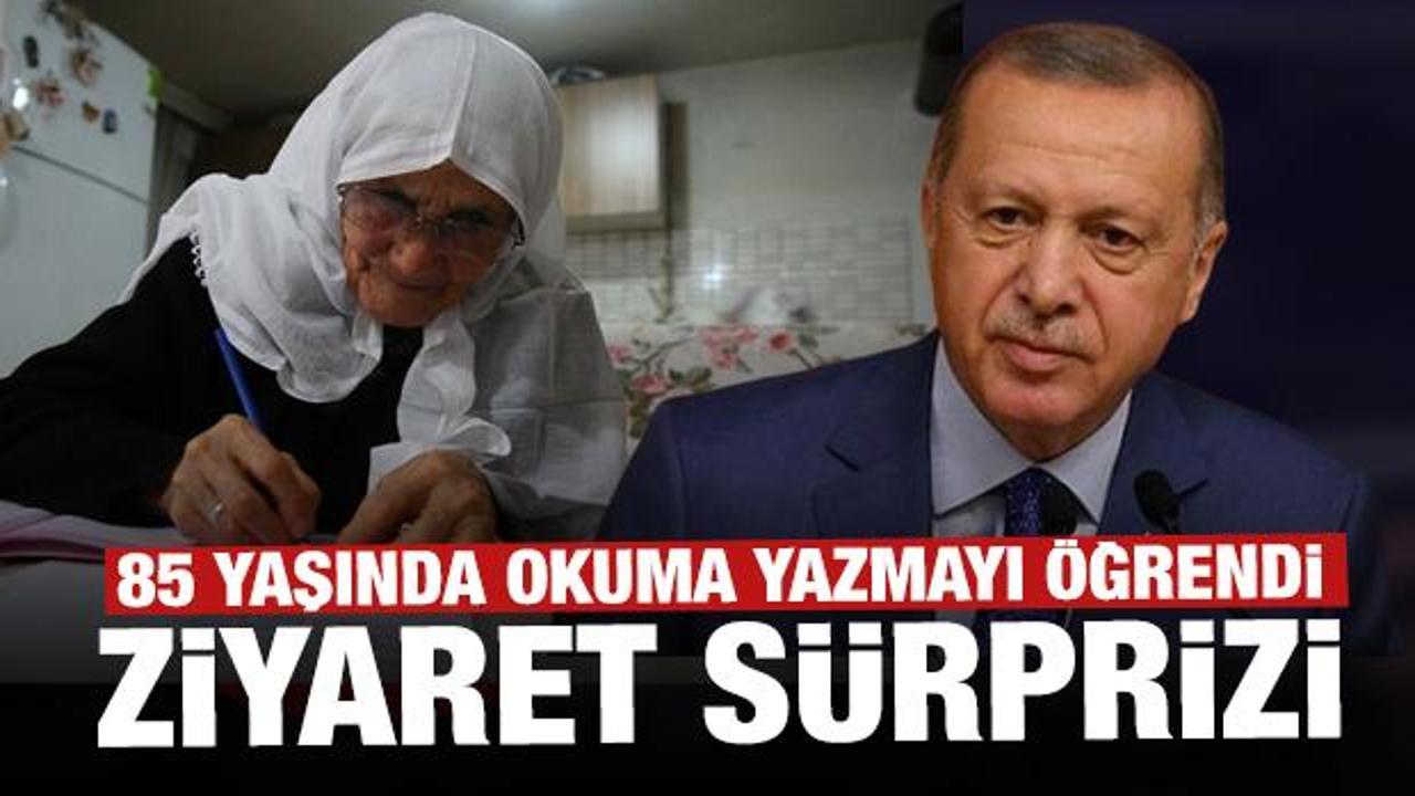 85 yaşında okuma yazma öğrenen Şahizar Teyze'ye Erdoğan sürprizi