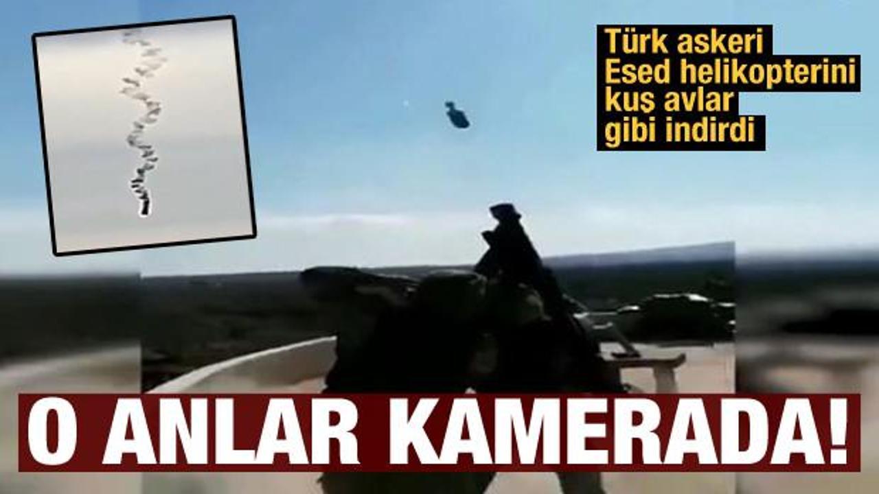 İdlib'de rejime ait helikopterin düşürülme anı