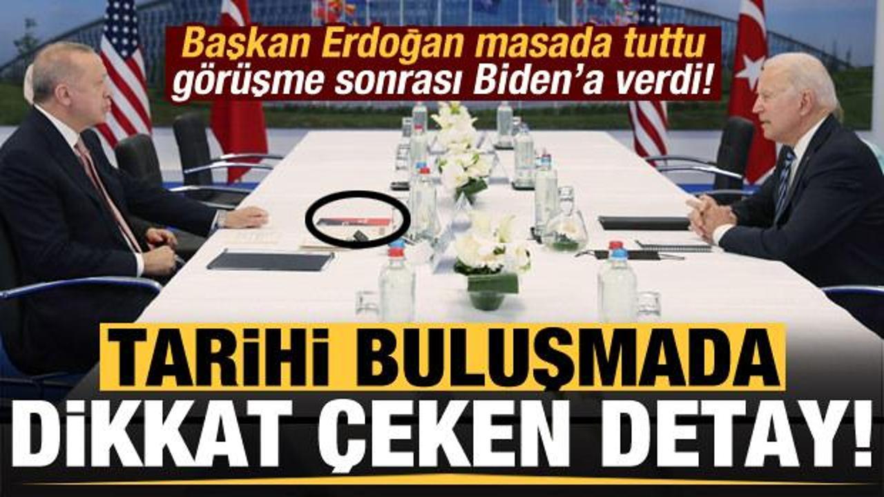 Son dakika: Tarihi görüşmede masadaki dikkat çeken detay! Erdoğan, Biden'a verdi...