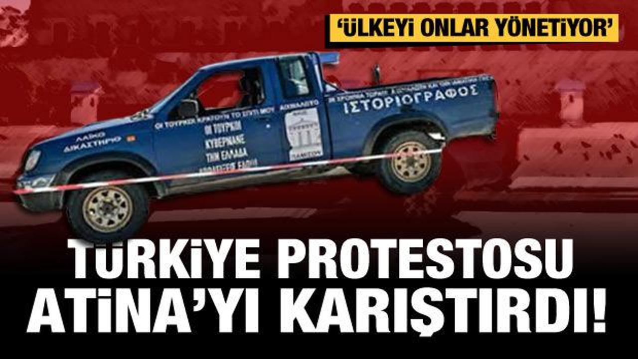 Atina'da parlamento önüne "Yunanistan'ı Türkiye yönetiyor" yazılı kamyon bırakıldı