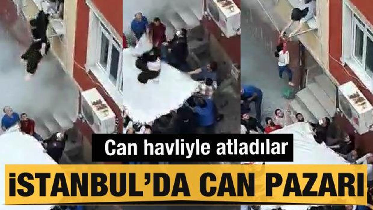 İstanbul'da can pazarı! 3'ü çocuk 4 kişi çarşafa atladı