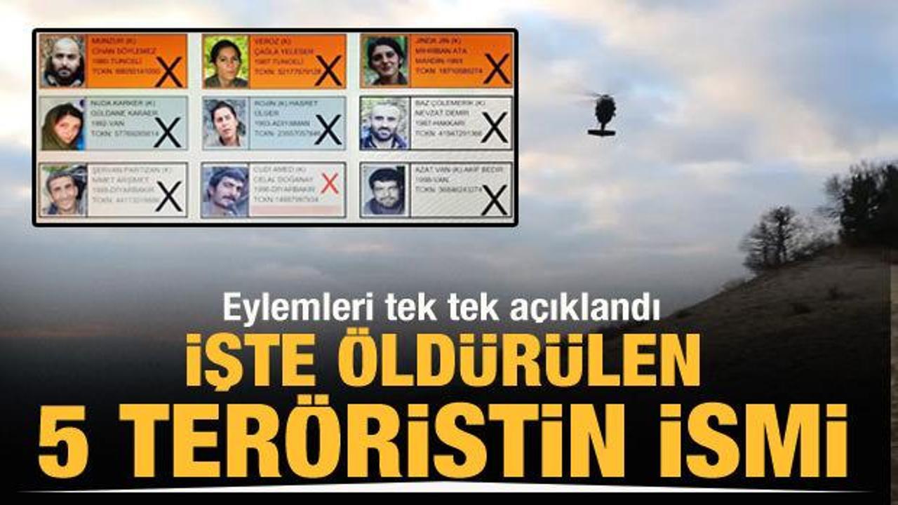 Tunceli'de etkisiz hale getirilen 5 teröristin kimlikleri açıklandı