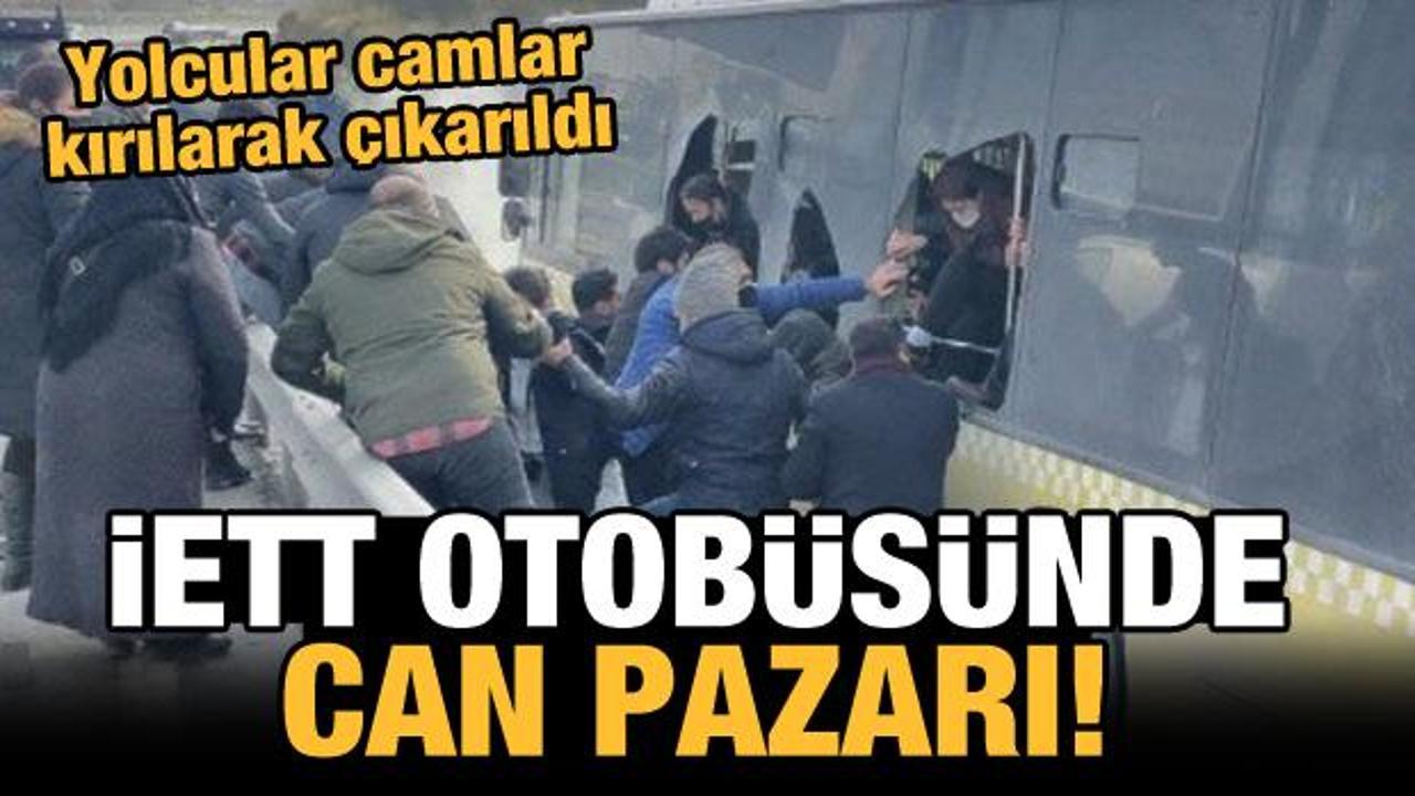 Son Dakika: İETT otob&uuml;s&uuml;nde can pazarı: Yolcular camlar kırılarak &ccedil;ıkarıldı!