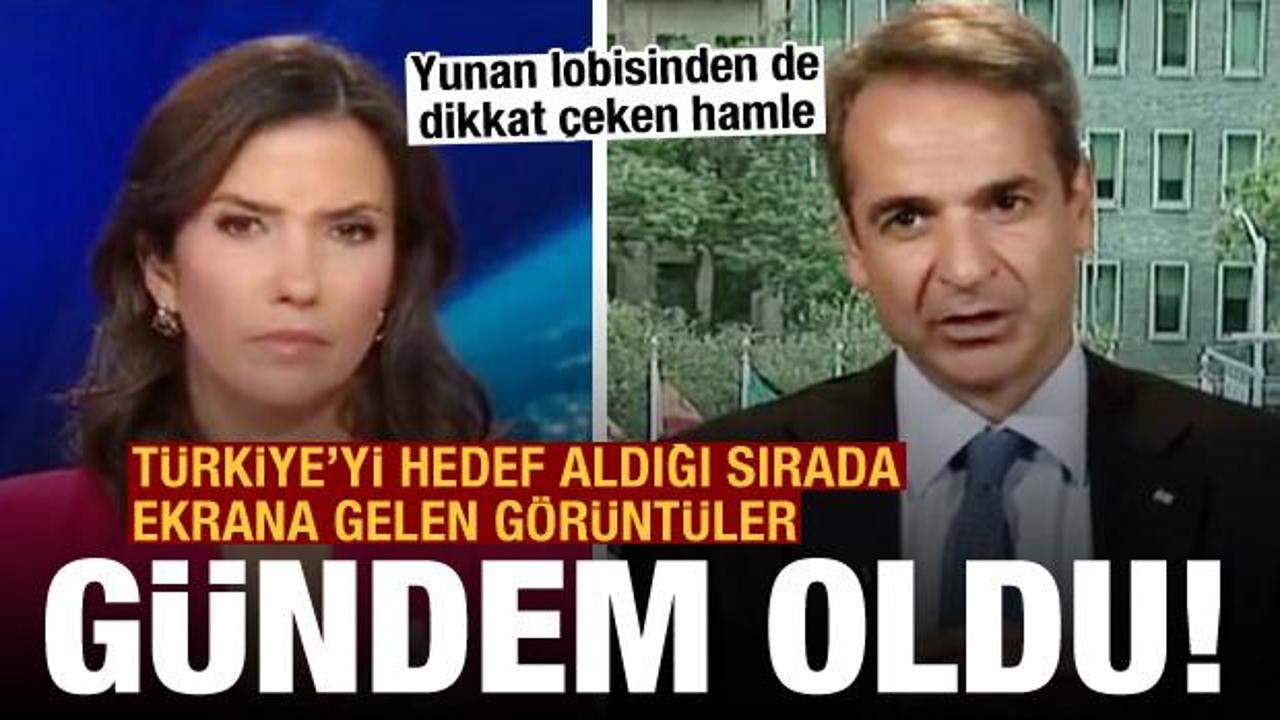 Mi&ccedil;otakis'in T&uuml;rkiye'yi hedef aldığı sırada ekrana gelen g&ouml;r&uuml;nt&uuml;ler g&uuml;ndem oldu