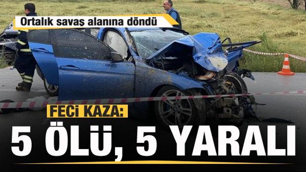 İki otomobil kafa kafaya &ccedil;arpıştı: 5 &ouml;l&uuml;, 5 yaralı