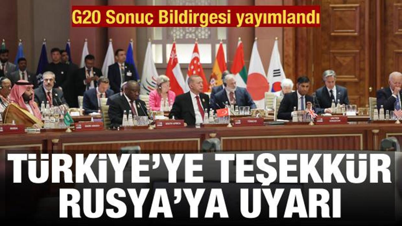 G20 sonuç bildirgesinde Türkiye'ye diplomasi teşekkürü