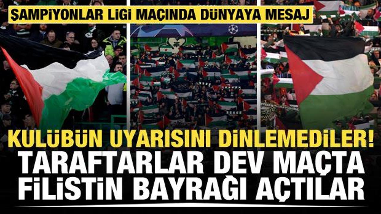 Taraftarlar kul&uuml;b&uuml;n uyarısını dinlemedi! Dev ma&ccedil;ta Filistin bayrağı a&ccedil;tılar