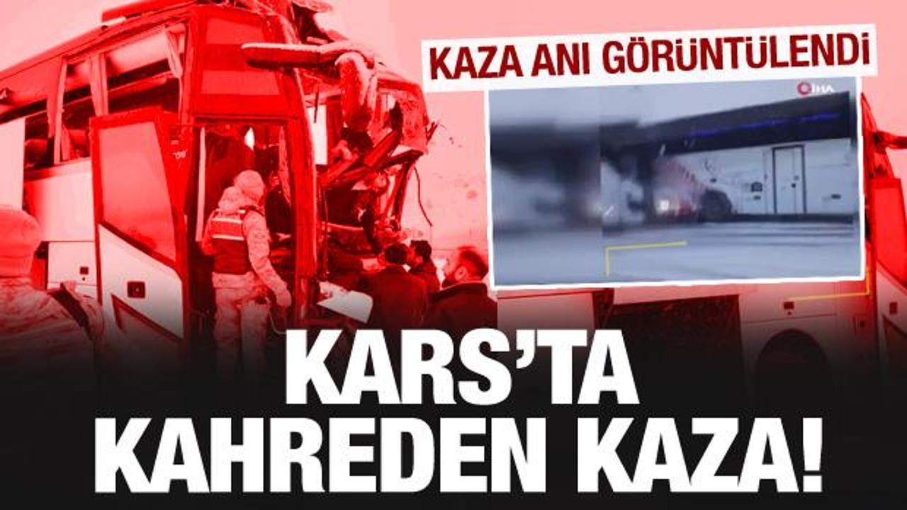 Kars'ta kahreden otobüs kazası! O anlar kamerada