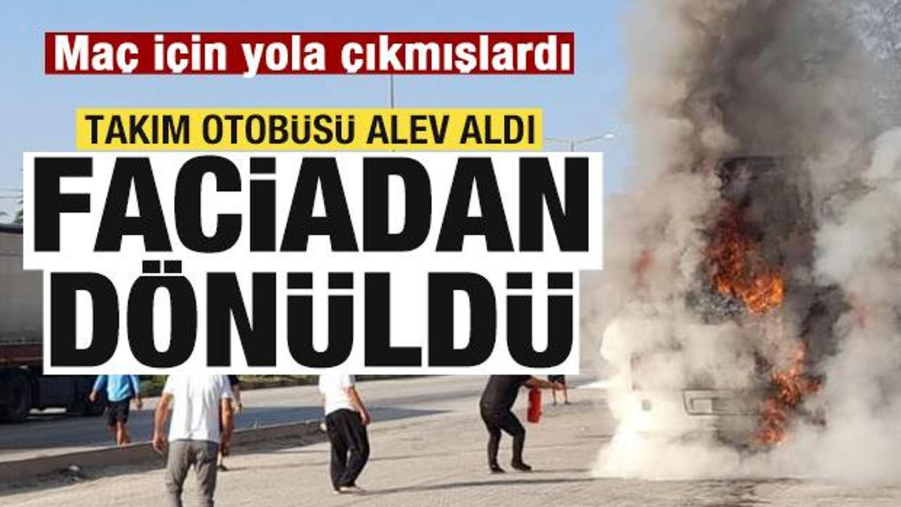 Ma&ccedil;a gidiyordu! Takım otob&uuml;s&uuml; alev aldı! Faciadan d&ouml;n&uuml;ld&uuml;