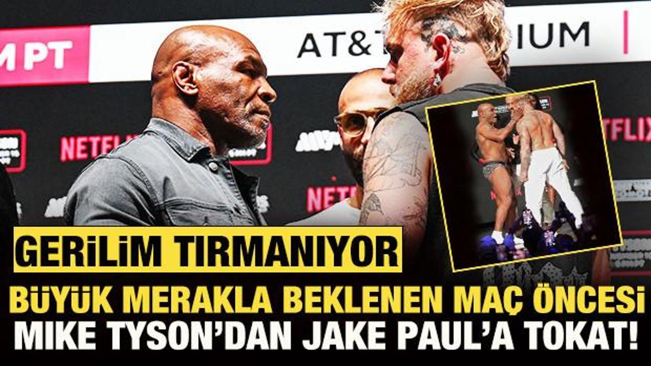 Herkesin beklediği ma&ccedil; &ouml;ncesi Mike Tyson'dan Jake Paul'a tokat!