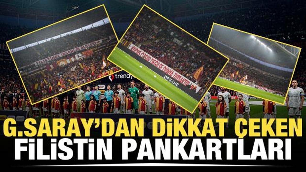 Galatasaray'dan RAMS Park'ta dikkat &ccedil;eken Filistin pankartları