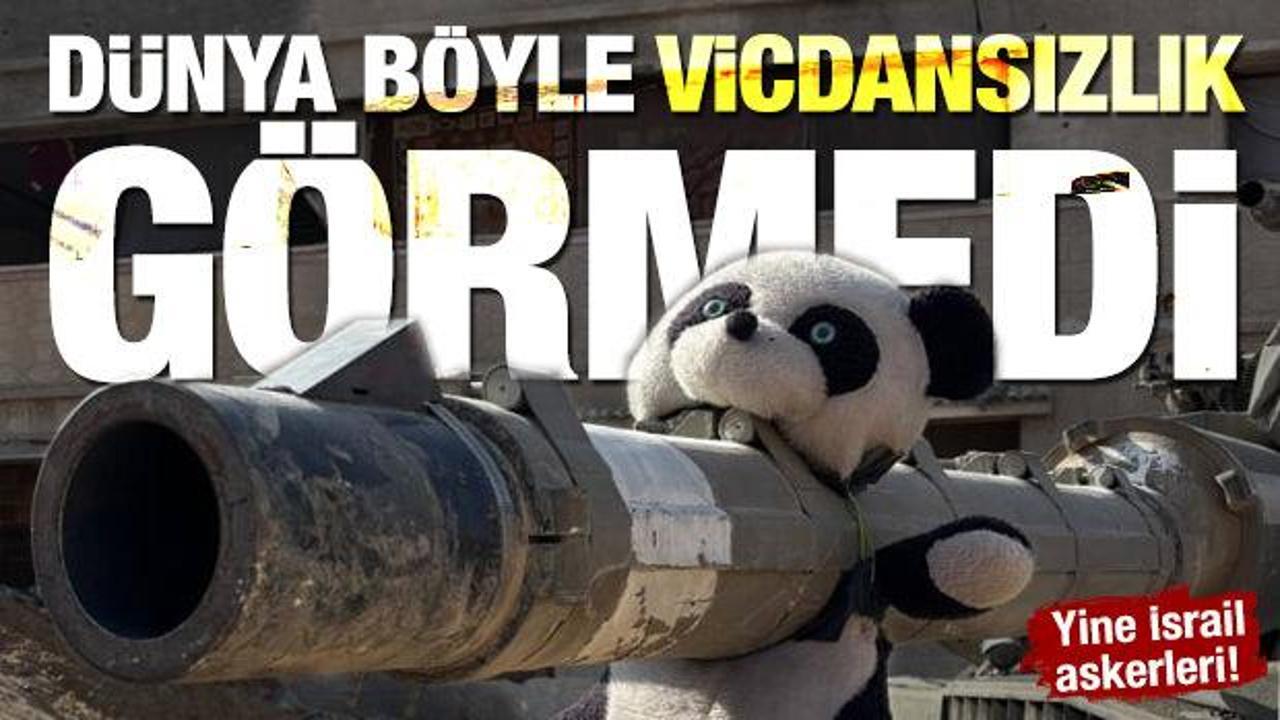 Böyle vicdansızlık görülmedi: Gazze'de katlettiği çocuğun oyuncağını tank namlusuna astı!