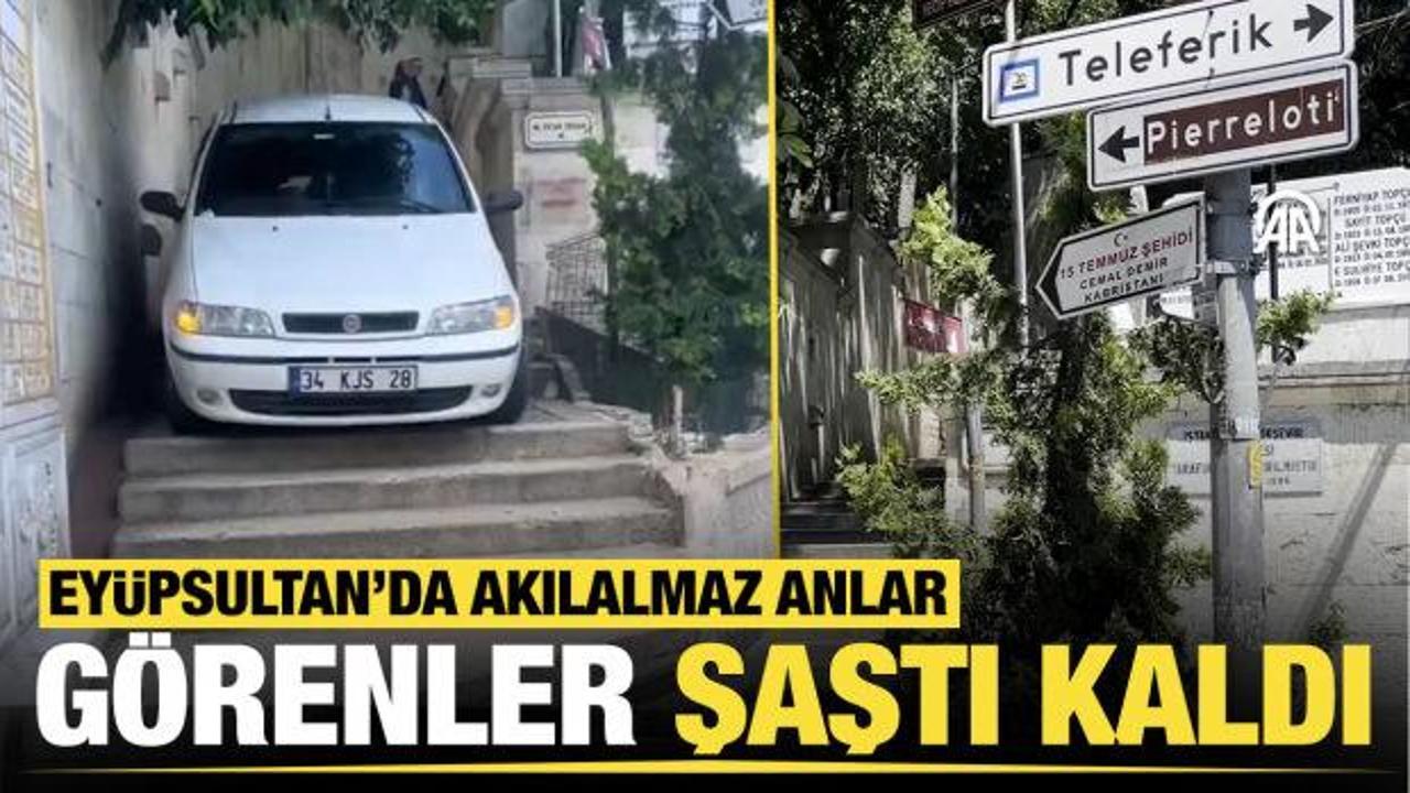 Ey&uuml;psultan'da s&uuml;r&uuml;c&uuml;n&uuml;n otomobiliyle merdivenlerden inmeye &ccedil;alışması kamerada