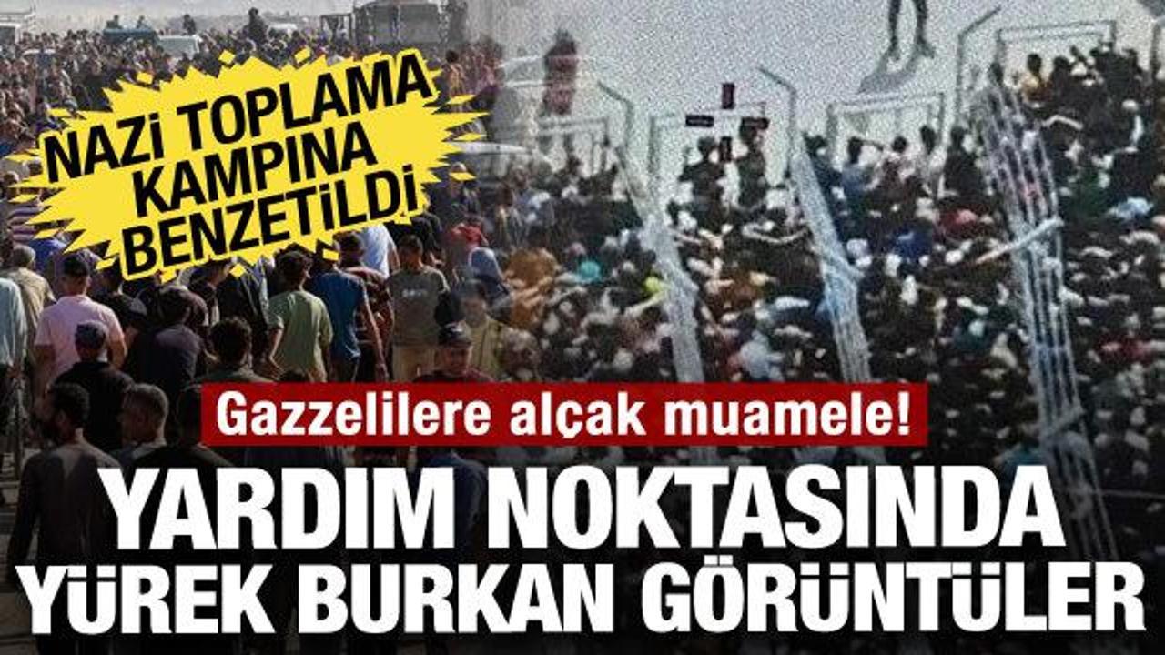 Yardım bekleyen Gazzelilere alçak muamele! O görüntüler Nazi toplama kampına benzetildi