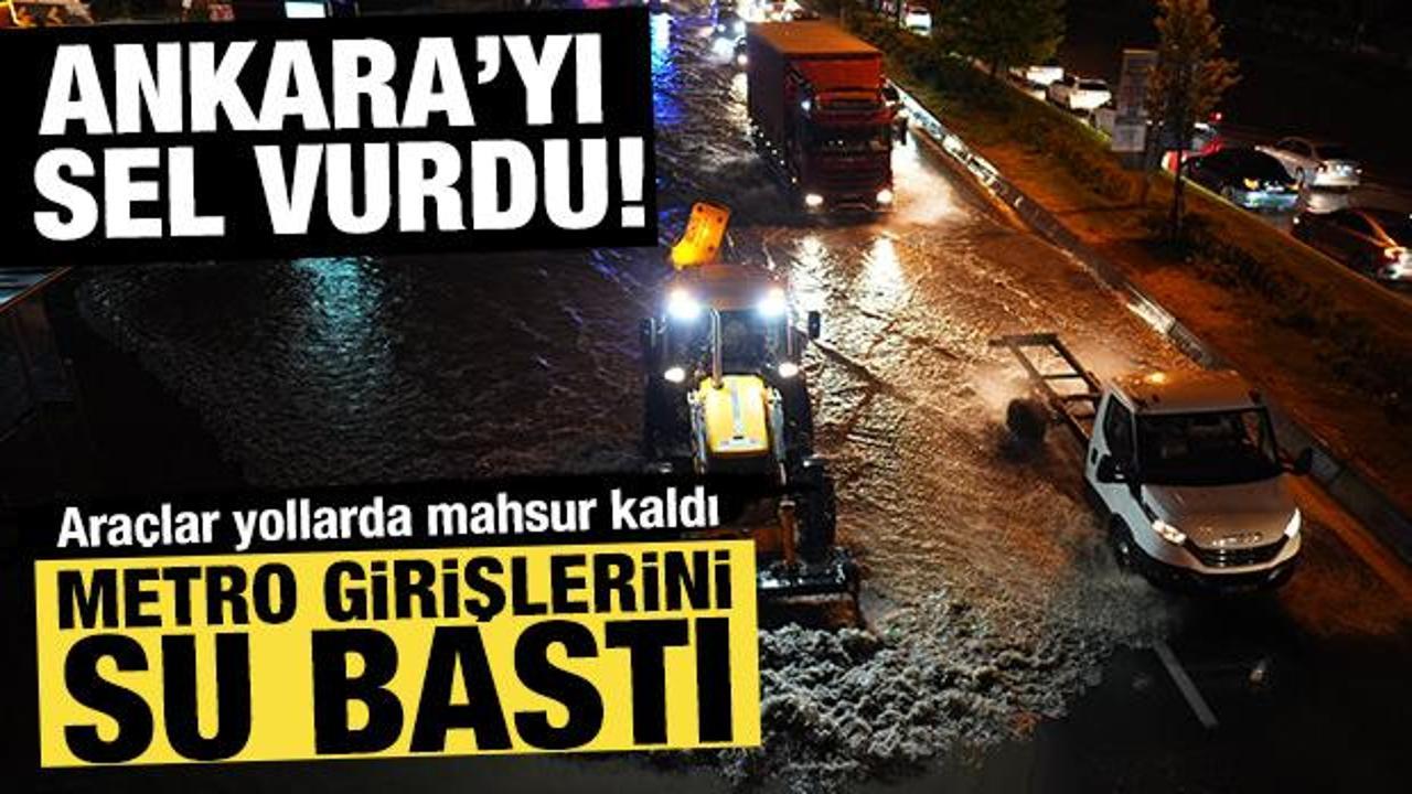 Başkentte yollar g&ouml;le d&ouml;nd&uuml;, metro girişlerini su bastı