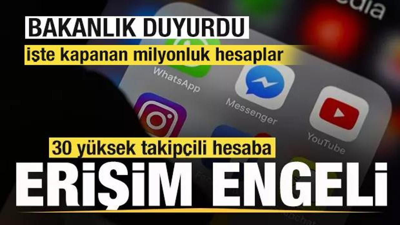 Bakanlık duyurdu! 30 y&uuml;ksek takip&ccedil;ili hesaba erişim engeli getirildi