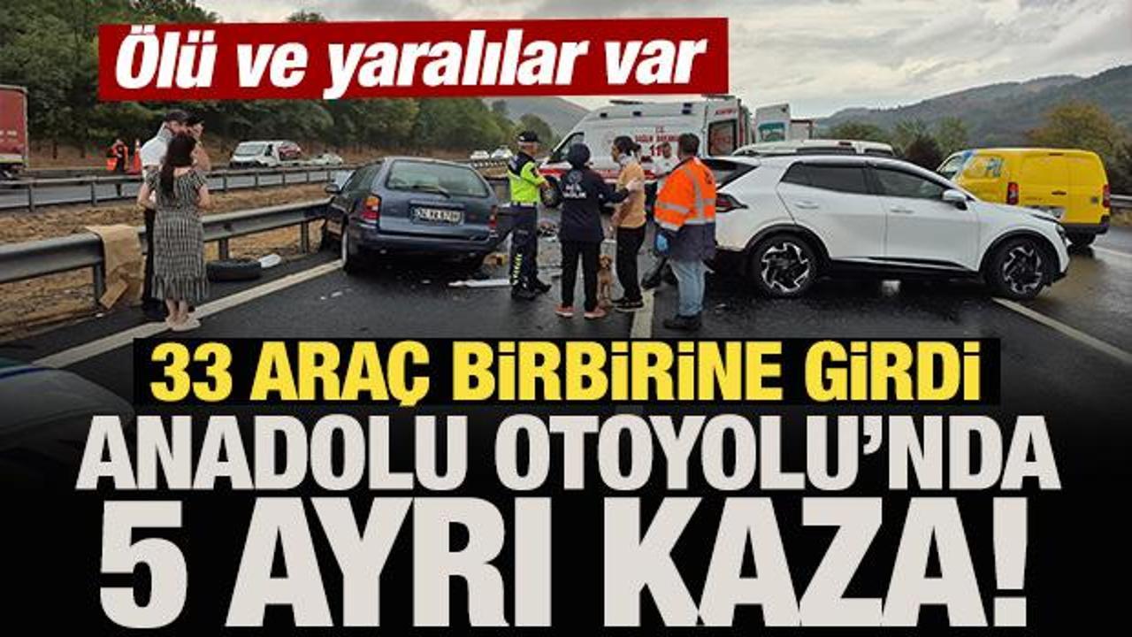 Otoyolda 5 ayrı kazada 33 ara&ccedil; birbirine girdi