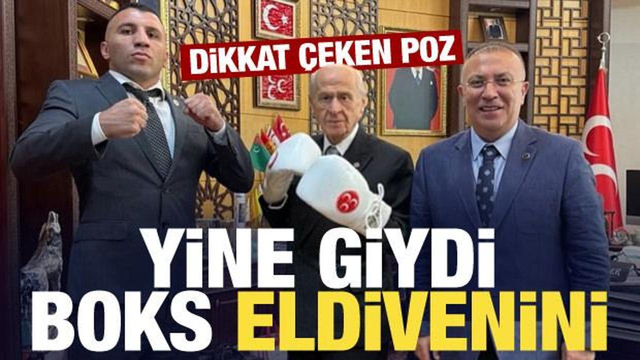 Bahçeli boksör Avni Yıldırım'ı ağırladı, boks eldiveniyle poz verdi!