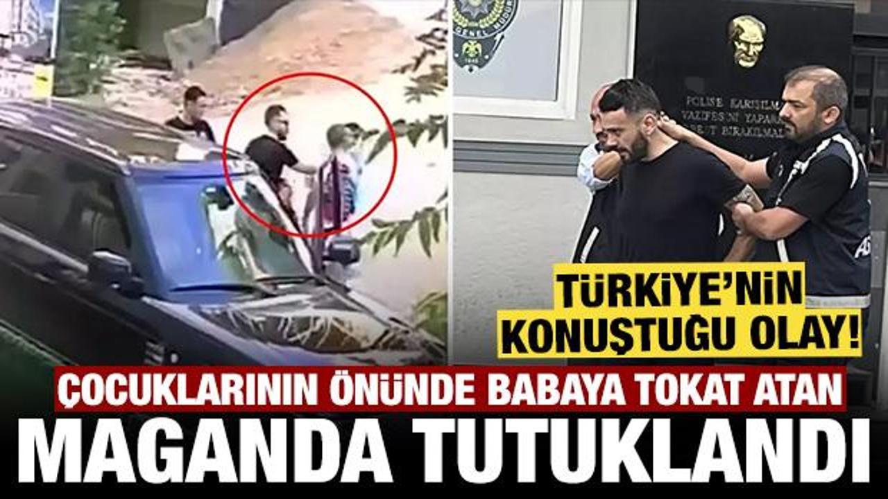 &Ccedil;ocuklarının g&ouml;z&uuml; &ouml;n&uuml;nde babaya tokat atan maganda tutuklandı!