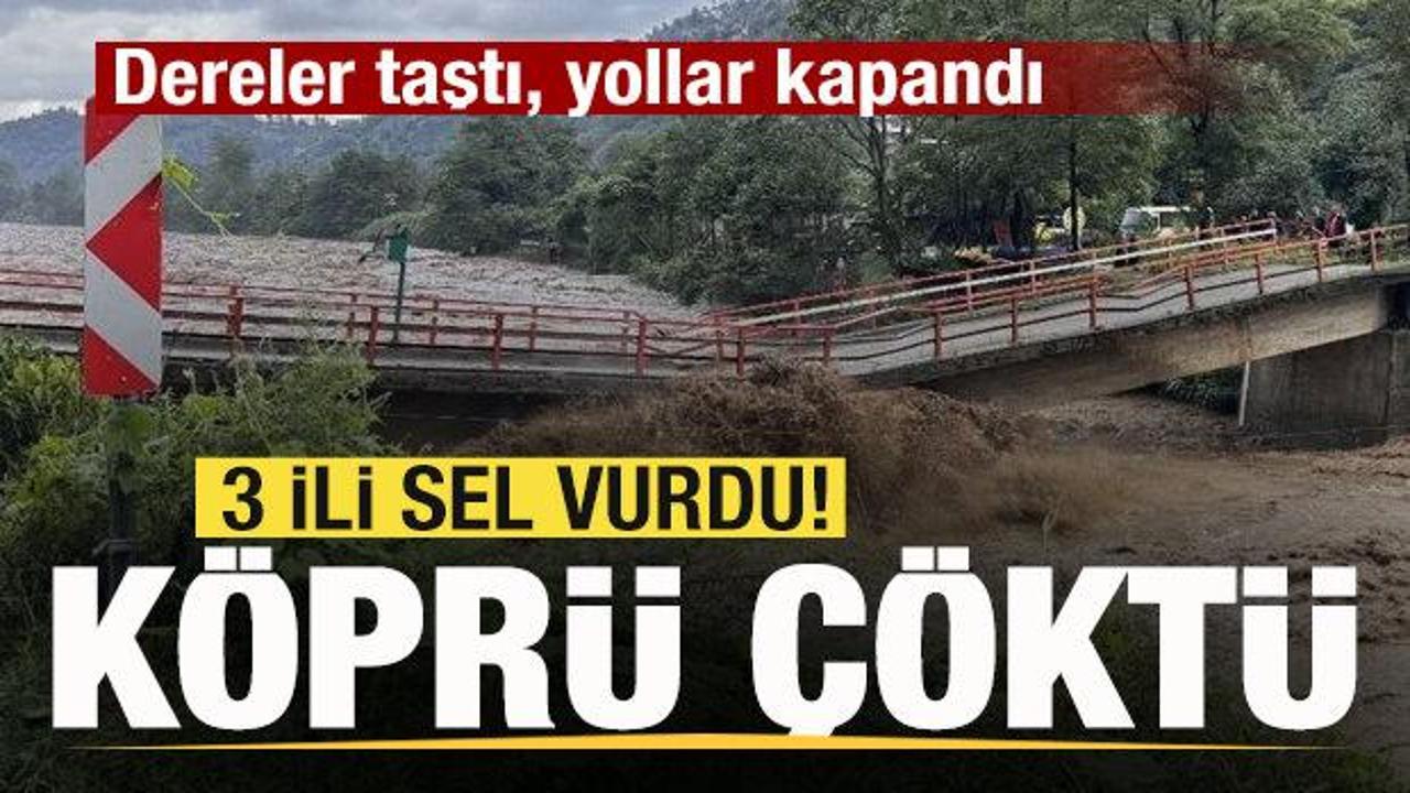 Son dakika: 3 ili sel vurdu! K&ouml;pr&uuml; &ccedil;&ouml;kt&uuml;! Dereler taştı, yollar kapandı