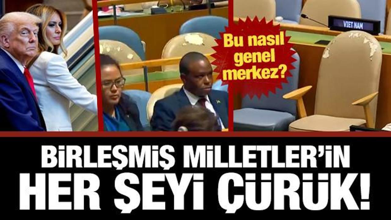 Merdiven bozuk, prompter arızalı, koltuk yırtık... Birleşmiş Milletler'in her şeyi &ccedil;&uuml;r&uuml;k!