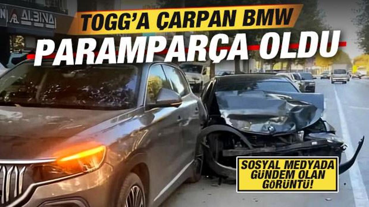 Togg'a çarpan BMW paramparça oldu! Sosyal medyayı sallayan görüntü