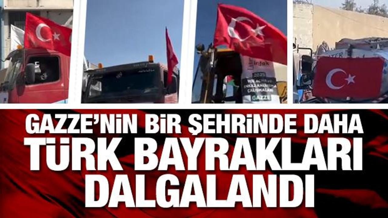 Gazze&rsquo;nin bir şehrinde daha T&uuml;rk bayrakları dalgalandı