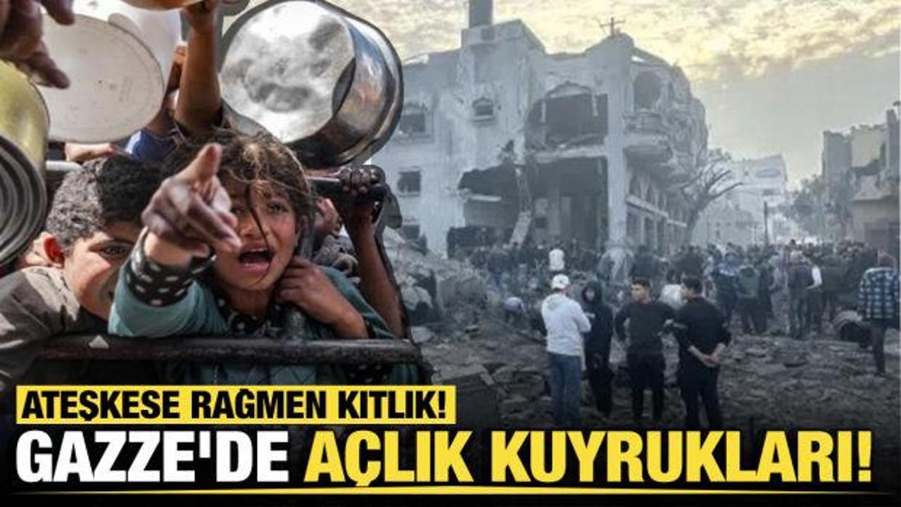 Gazze'de a&ccedil;lık kuyrukları! Ateşkese rağmen kıtlık! 
