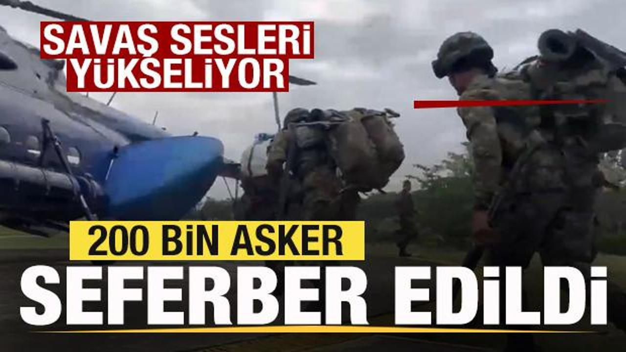 Savaş sesleri y&uuml;kseliyor! 200 bin asker seferber edildi! En b&uuml;y&uuml;k savaş gemisi b&ouml;lgede!