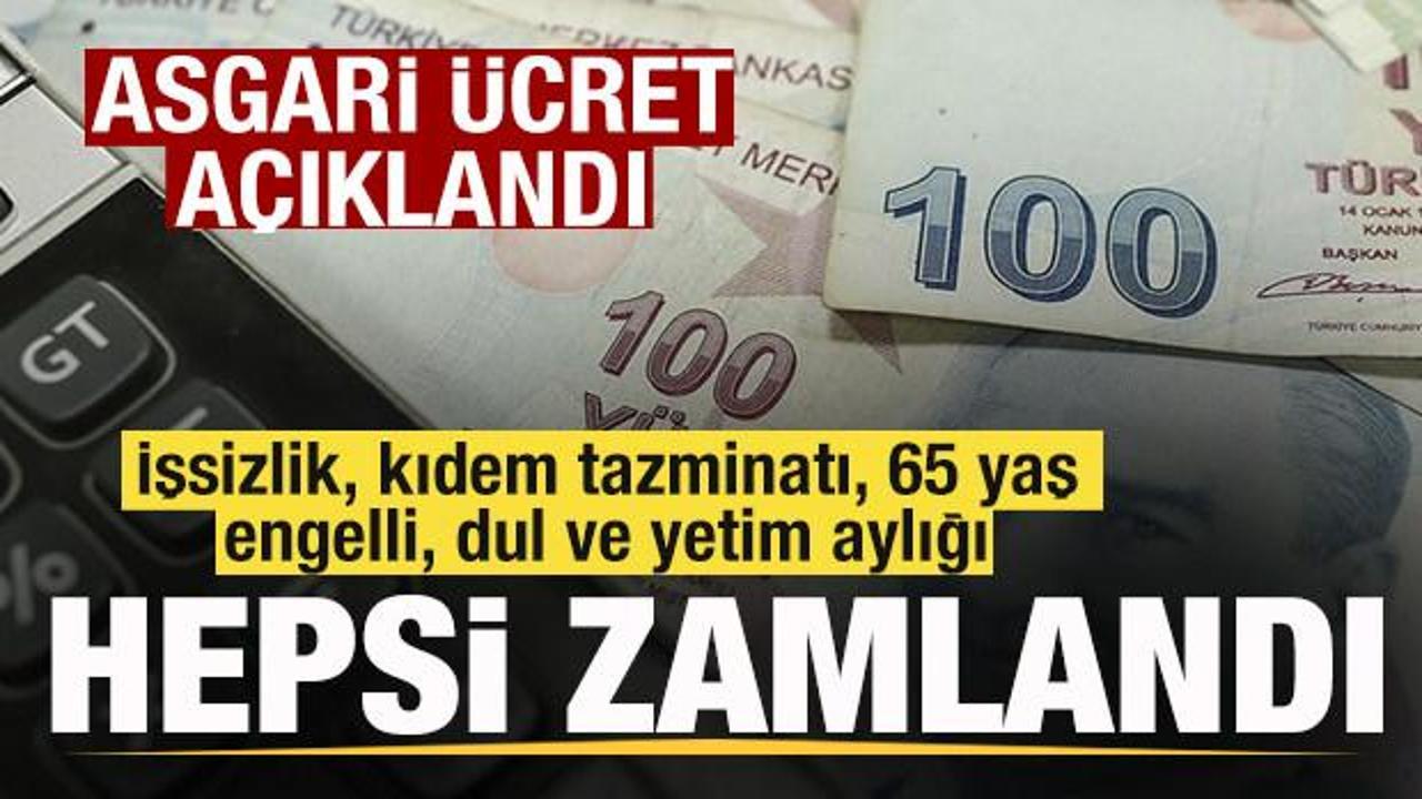 Asgari &uuml;cret a&ccedil;ıklandı! İşsizlik, kıdem tazminatı, 65 yaş, dul ve yetim aylığı zamlandı
