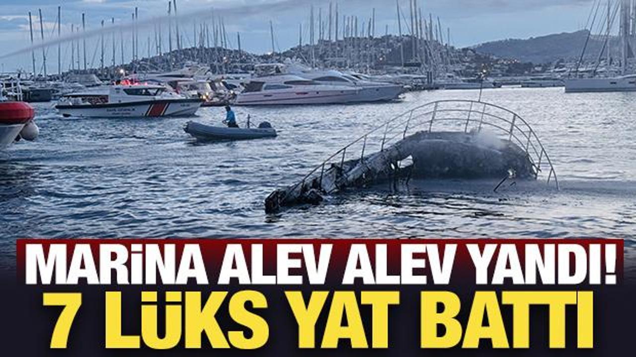 Bodrum'da 8 motoryat alev alev yandı! 7'si battı