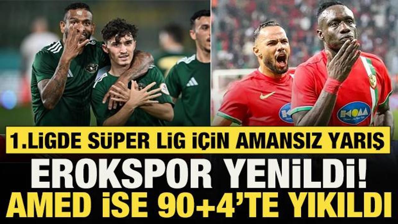 1. Lig'de &ccedil;ılgın S&uuml;per Lig yarışı! Erokspor yenildi, Amed 90+4'te yıkıldı: Puanlar eşit