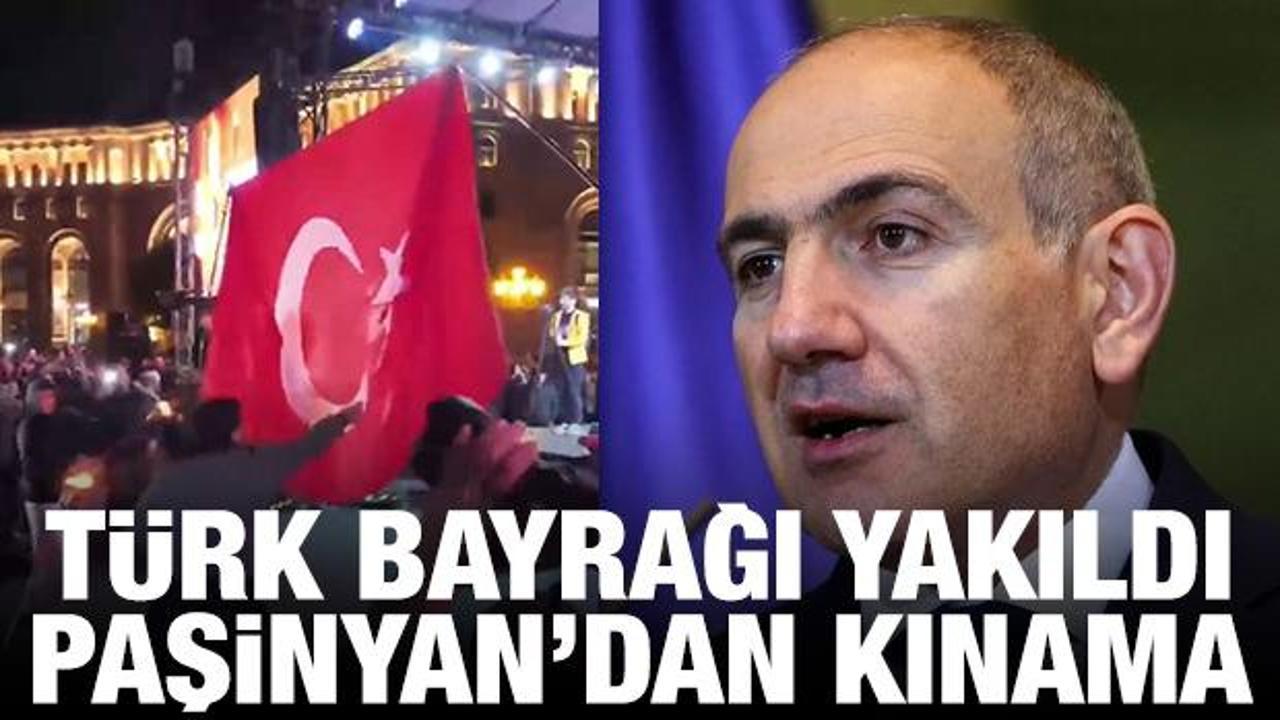 Erivan'da T&uuml;rk bayrağı yakıldı! Paşinyan'dan kınama