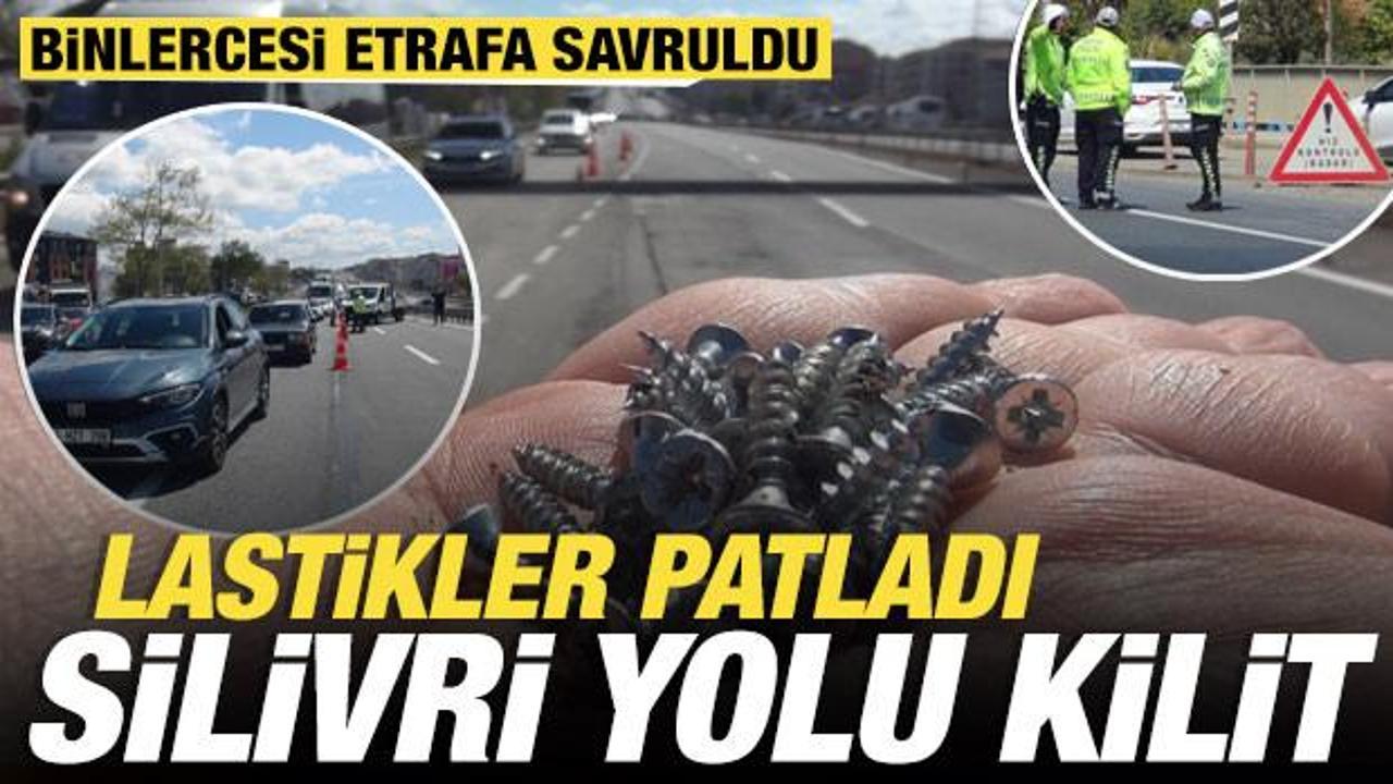 Silivri'de vida kabusu: Etrafa sa&ccedil;ılan vidalar lastikleri patlattı, yol 2 saat kapandı