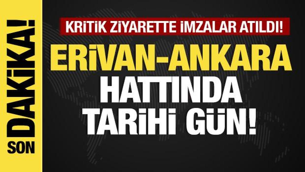 Cumhurbaşkanı Yardımcısı Cevdet Yılmaz'ın 8. Avrupa Siyasi Topluluğu Zirvesi kapsamında Erivan'da Ermenistan Başbakanı Nikol Paşinyan ile görüşmesi ve Ani Köprüsü ortak restorasyon anlaşmasının imzalanması haberinin görseli