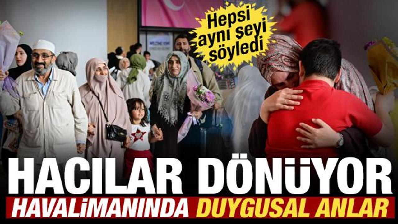 Hacılar yurda d&ouml;n&uuml;yor: Havalimanında duygusal anlar