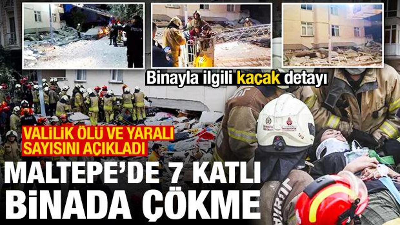 Maltepe'de 7 katlı binada &ccedil;&ouml;kme! Valilik &ouml;l&uuml; ve yaralı sayısını a&ccedil;ıkladı! İki kat ka&ccedil;ak