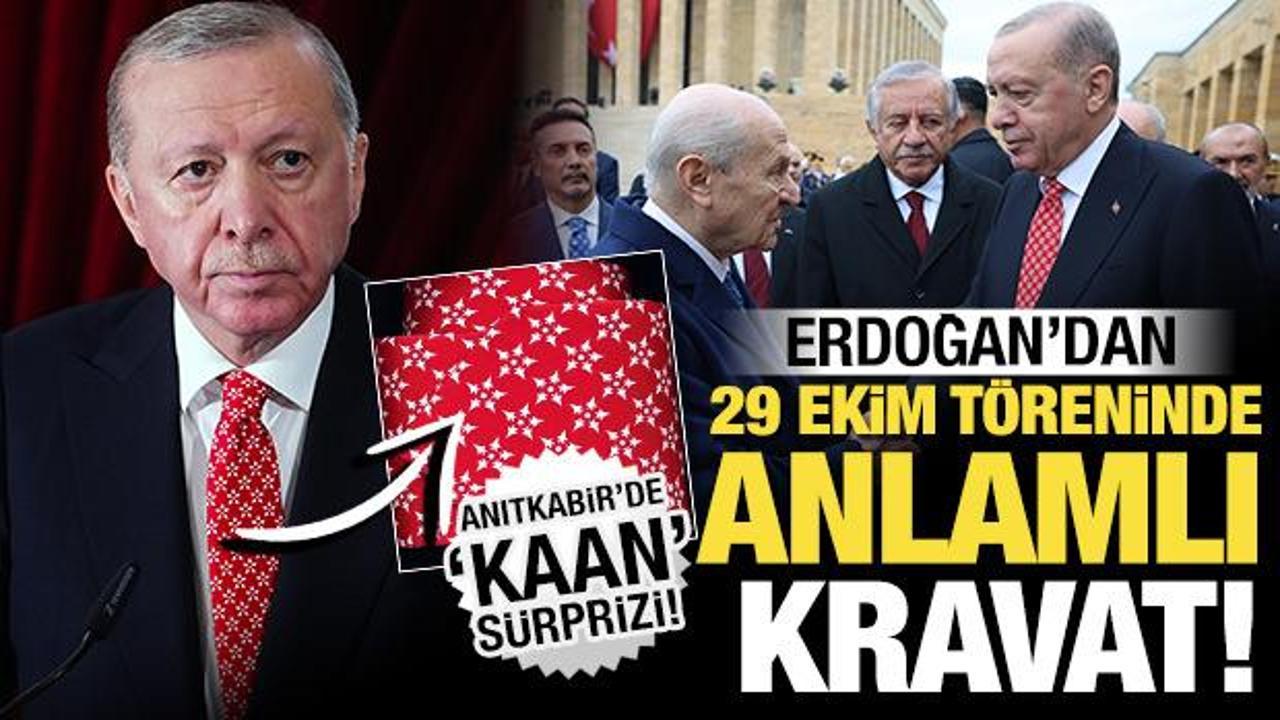 Erdoğan'ın 29 Ekim t&ouml;reninde taktığı kravatta anlamlı mesaj! 'KAAN' s&uuml;rprizi!