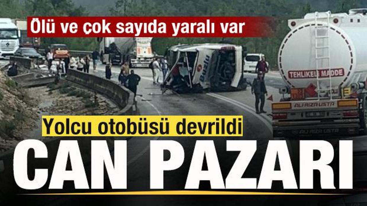 Yolcu otob&uuml;s&uuml; devrildi, can pazarı yaşandı! &Ouml;l&uuml; ve yaralılar var